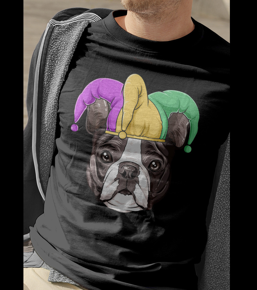 Mardi Gras Boston Terrier Jester Hat T-Shirt