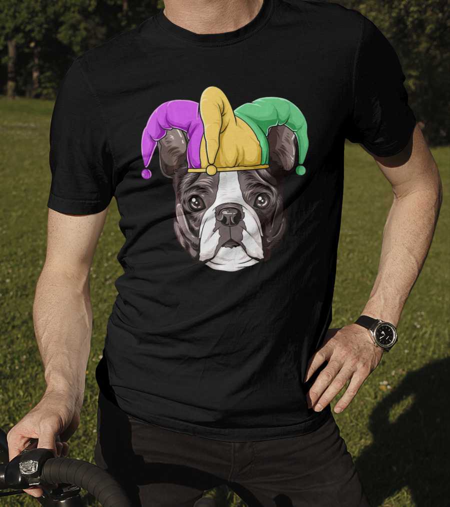 Mardi Gras Boston Terrier Jester Hat T-Shirt