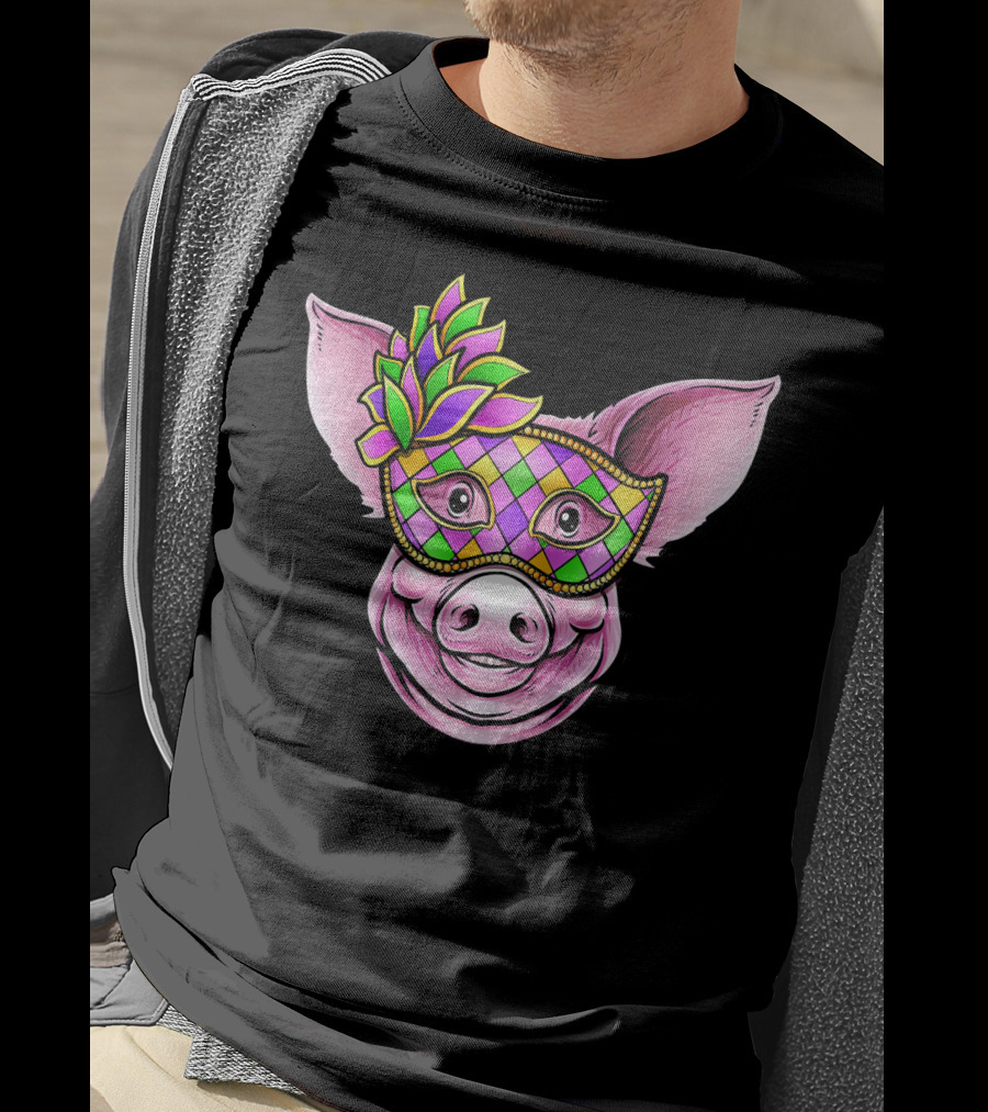 Piglet With Colorful Carnival Mask Happy Festival Face T-Shirt