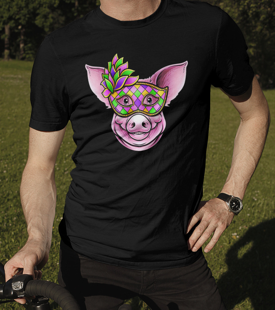 Piglet With Colorful Carnival Mask Happy Festival Face T-Shirt