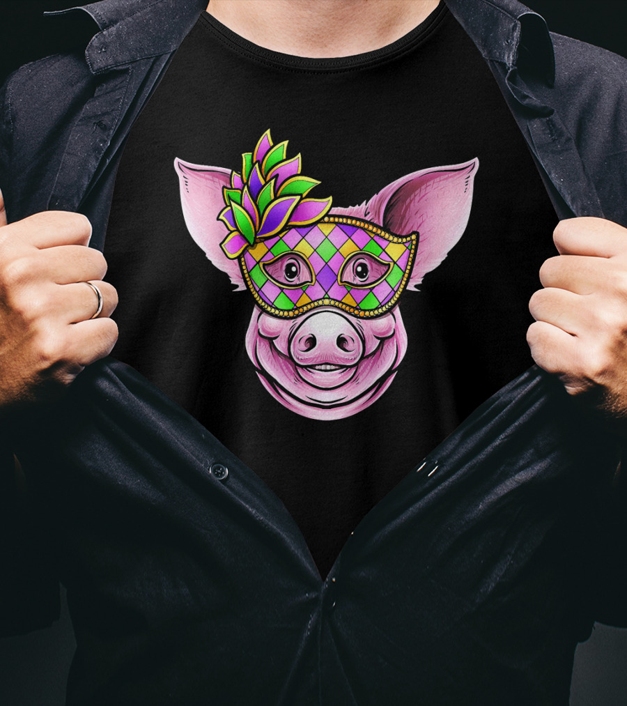 Piglet With Colorful Carnival Mask Happy Festival Face T-Shirt