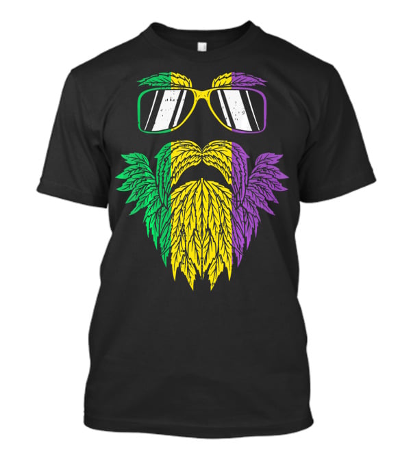 Purple Green Yellow Beard Sunglasses Mardi Gras Hipster T-Shirt