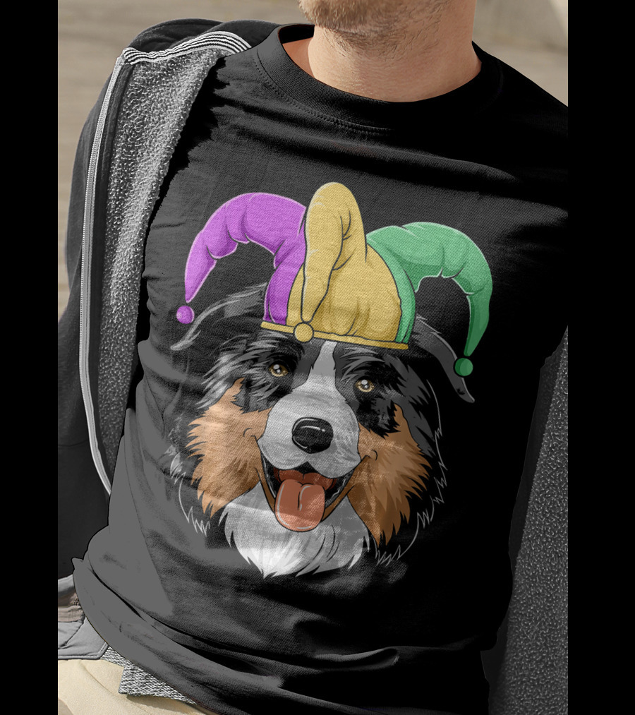 Australian Shepherd Mardi Gras Jester Hat T-Shirt