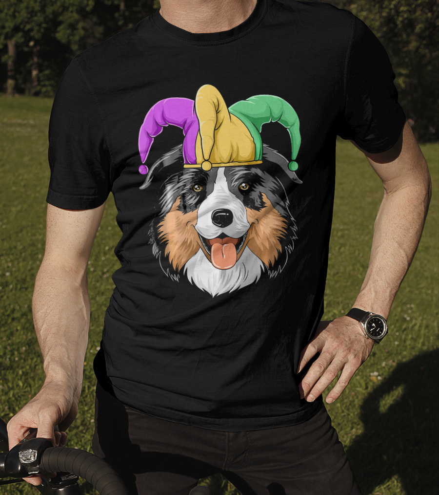Australian Shepherd Mardi Gras Jester Hat T-Shirt