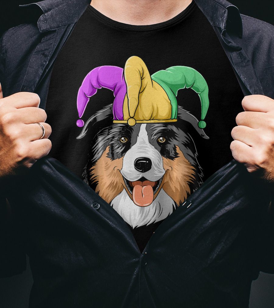 Australian Shepherd Mardi Gras Jester Hat T-Shirt