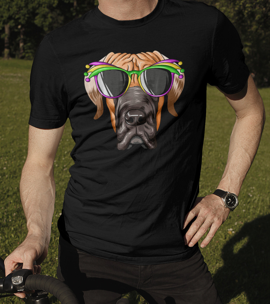 Great Dane Mardi Gras Carnival Mask Sunglasses T-Shirt