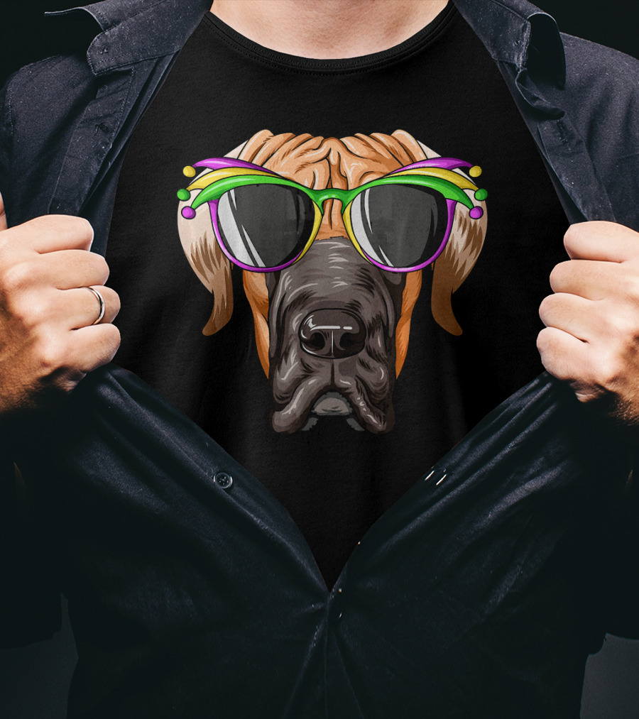 Great Dane Mardi Gras Carnival Mask Sunglasses T-Shirt