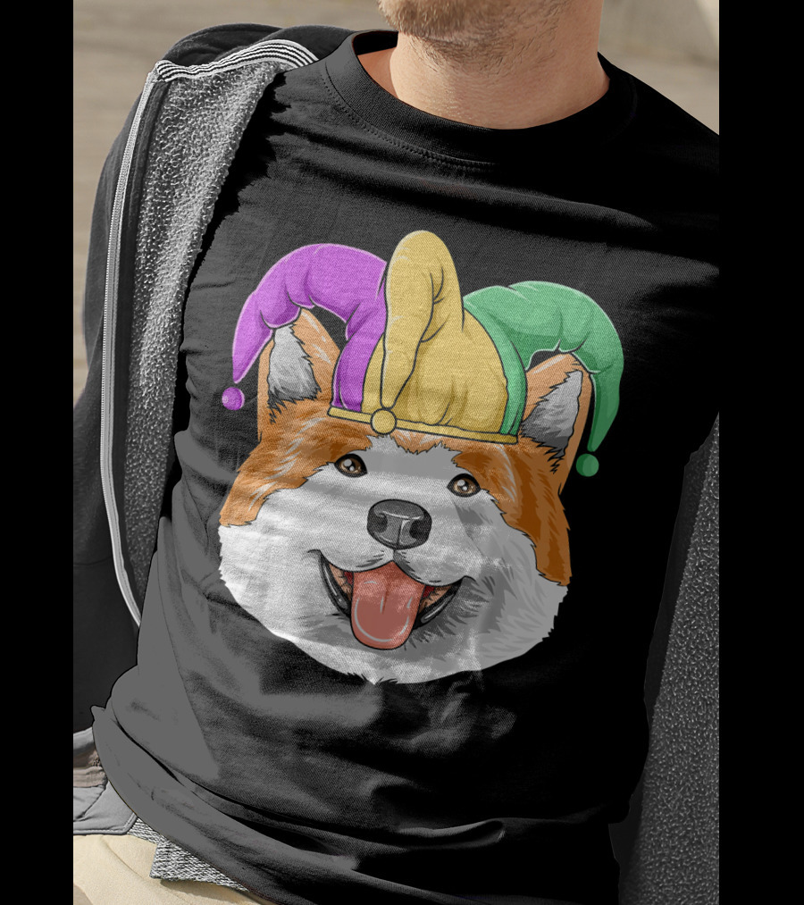 Mardi Gras Akita Jester Hat Carnival Akita T-Shirt