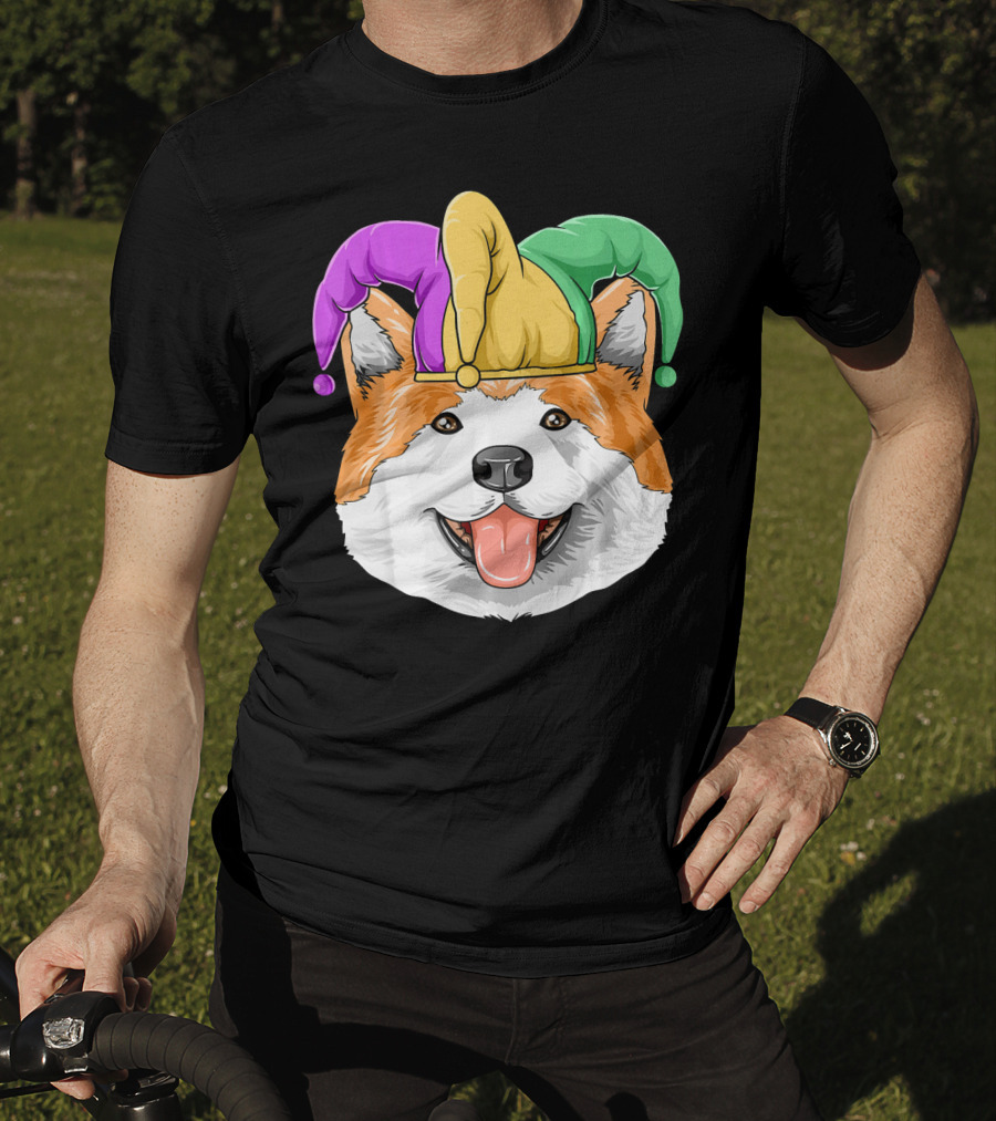Mardi Gras Akita Jester Hat Carnival Akita T-Shirt