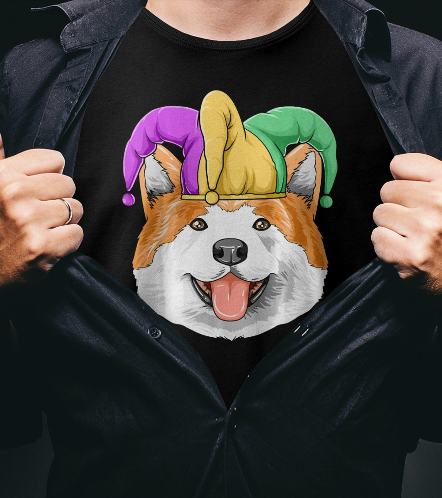 Mardi Gras Akita Jester Hat Carnival Akita T-Shirt