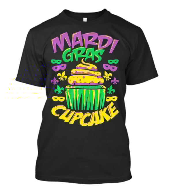 Mardi Gras Cupcake New Orleans Masks Fleur-de-Lis T-Shirt