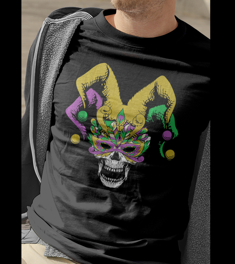 Mardi Gras Skull Jester Hat Masquerade Mask T-Shirt