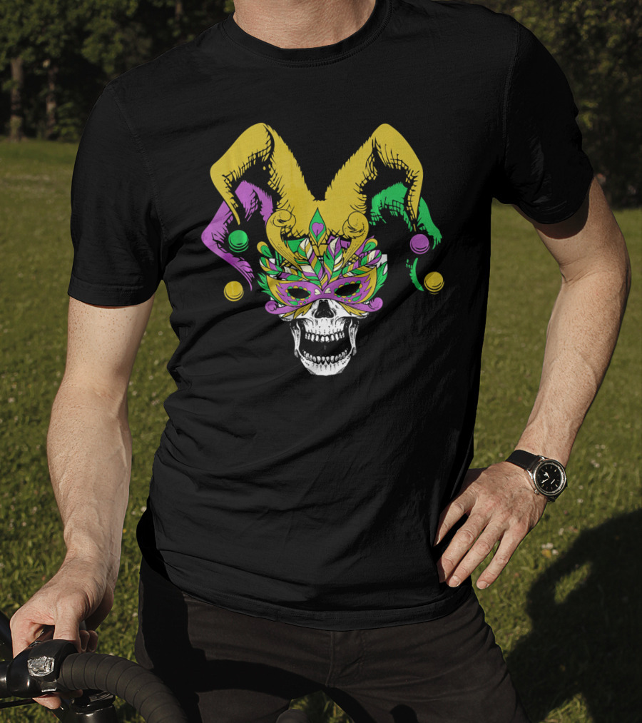 Mardi Gras Skull Jester Hat Masquerade Mask T-Shirt