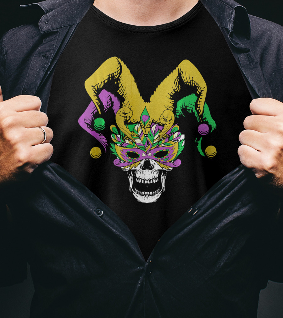 Mardi Gras Skull Jester Hat Masquerade Mask T-Shirt