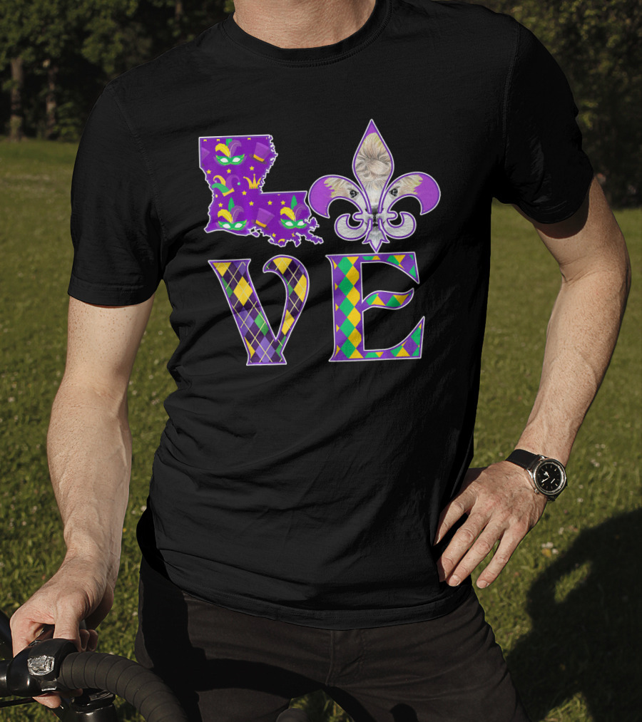 LOVE Louisiana Mardi Gras Llama Fleur-de-Lis T-Shirt