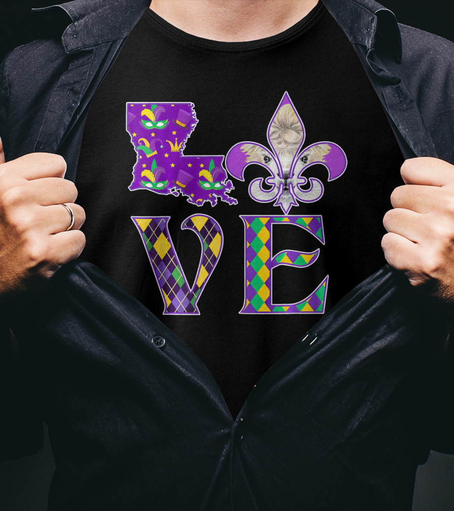 LOVE Louisiana Mardi Gras Llama Fleur-de-Lis T-Shirt