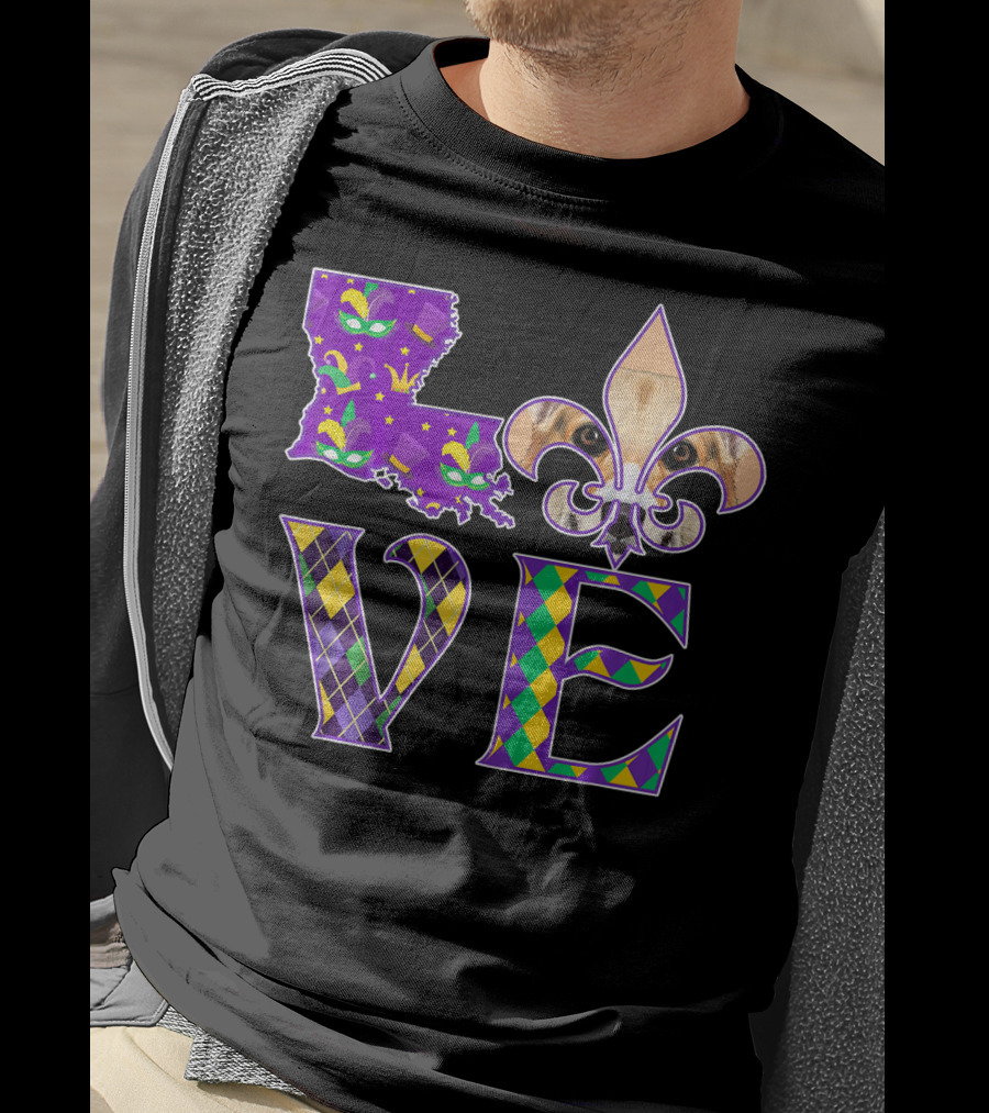 Louisiana Love Mardi Gras Corgi Fleur-de-Lis Mask T-Shirt