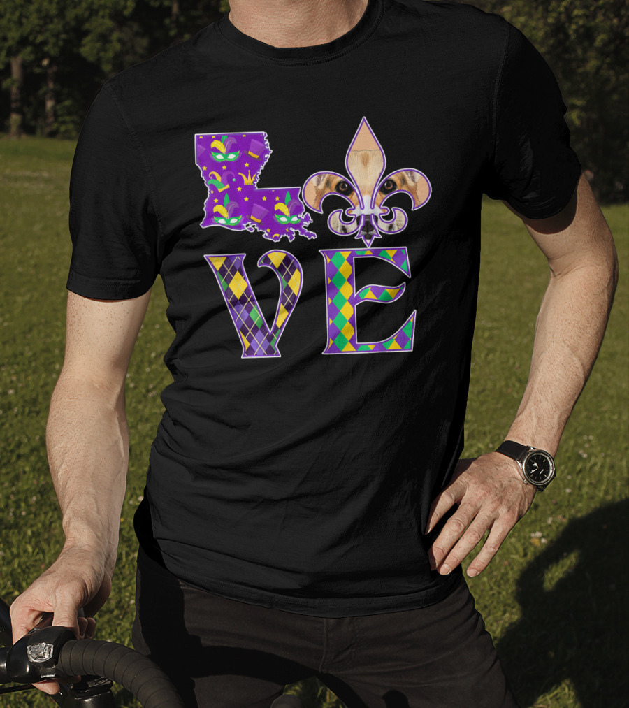 Louisiana Love Mardi Gras Corgi Fleur-de-Lis Mask T-Shirt