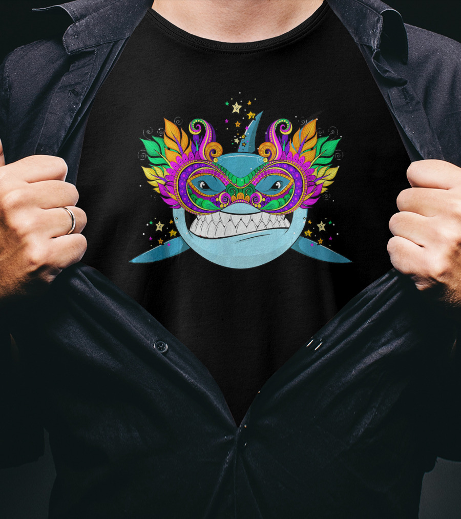 Shark Mardi Gras Mask Festival Boy T-Shirt