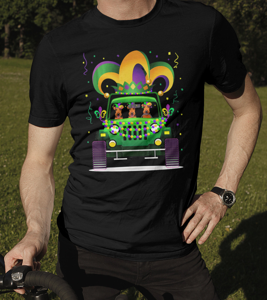 Airedale Terrier Jeep Mardi Gras T-Shirt