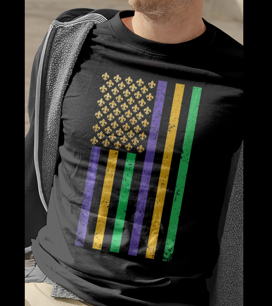 Mardi Gras American Flag Fleur-de-Lis Party Fun T-Shirt
