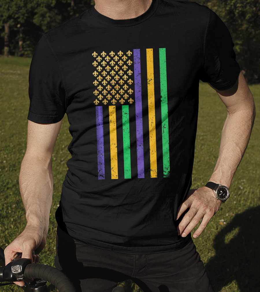 Mardi Gras American Flag Fleur-de-Lis Party Fun T-Shirt