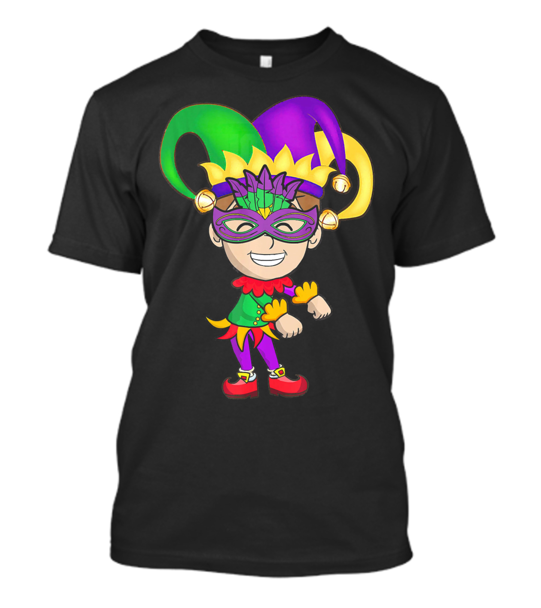 Mardi Gras Jester Kid Flossing Dance Colorful Mask And Costume T-Shirt