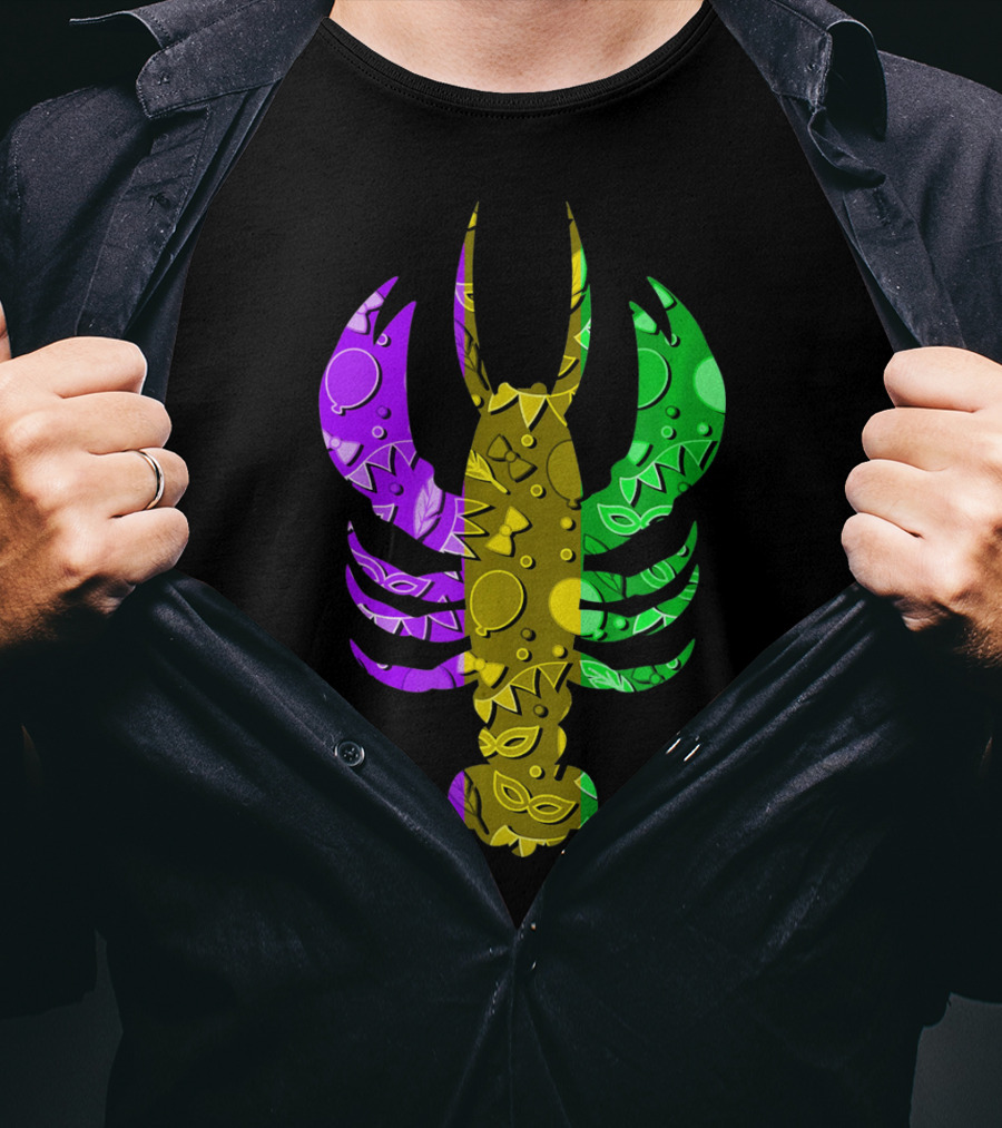 Crawfish Fleur De Lis Mardi Gras T-Shirt