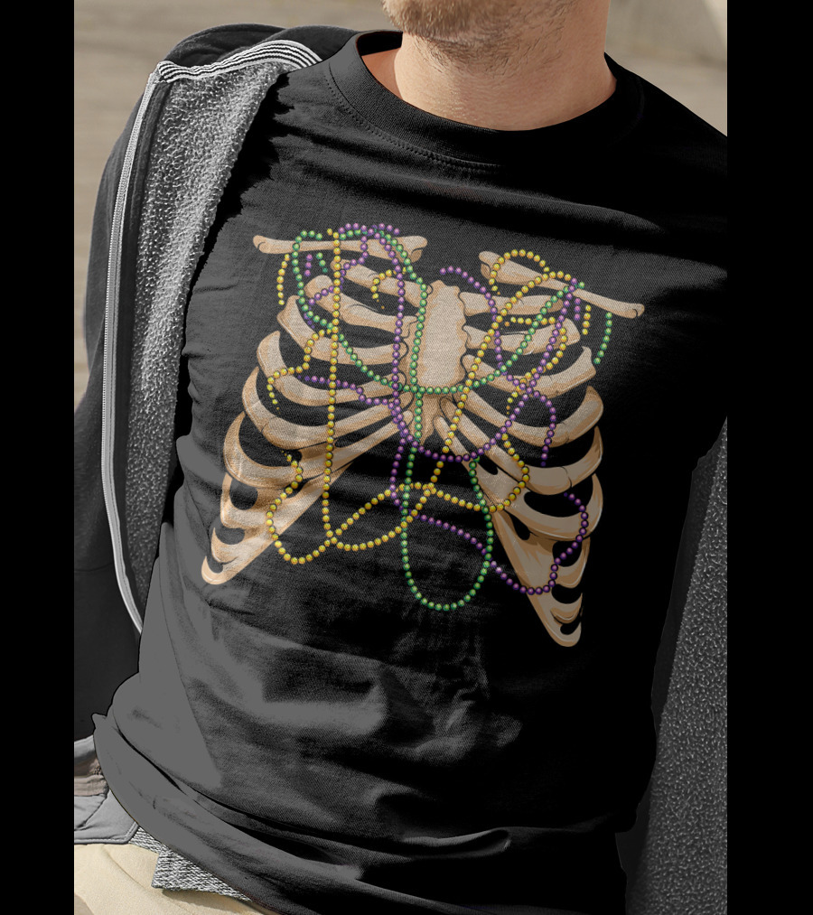Mardi Gras Rib Cage Bone Skeleton Beads T-Shirt