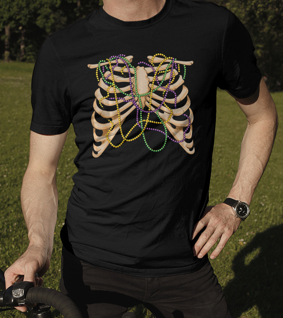 Mardi Gras Rib Cage Bone Skeleton Beads T-Shirt
