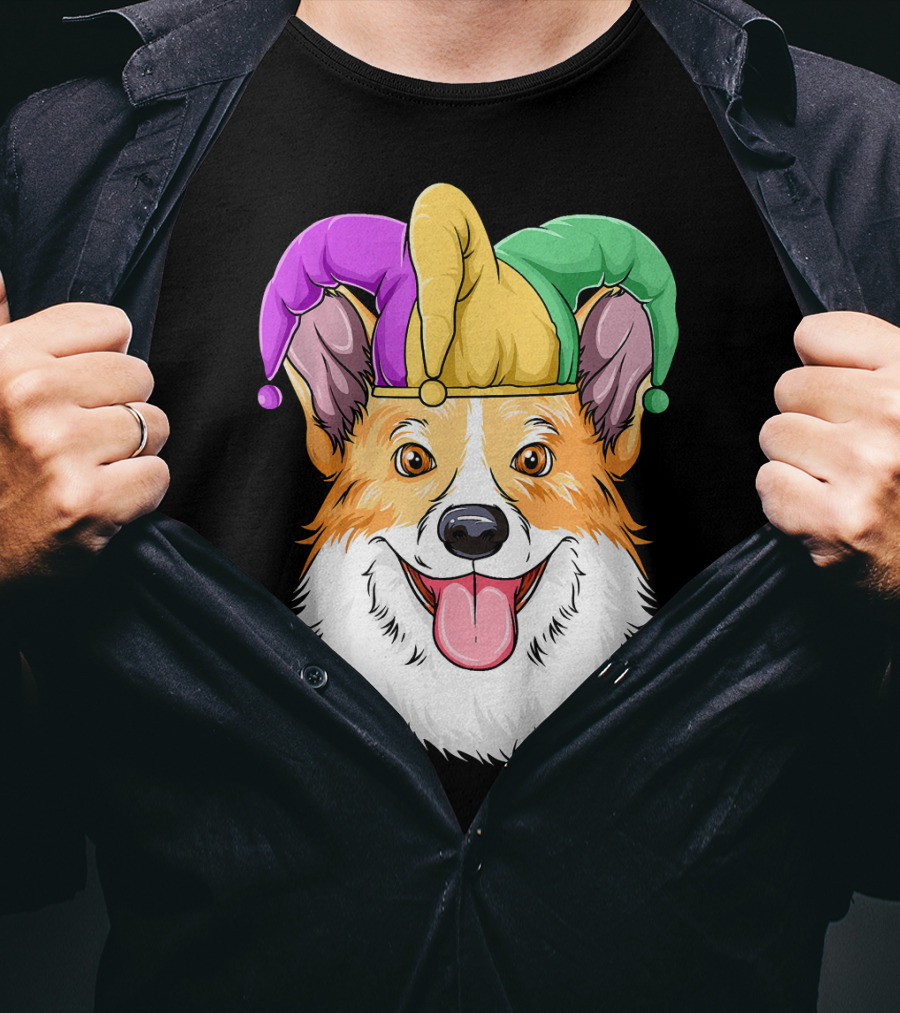 Mardi Gras Corgi Jester Hat Corgi Carnival T-Shirt
