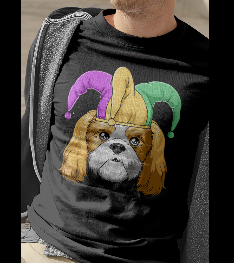 Mardi Gras Shih Tzu With Jester Carnival Hat T-Shirt