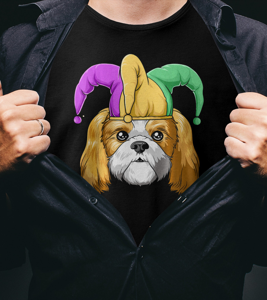 Mardi Gras Shih Tzu With Jester Carnival Hat T-Shirt