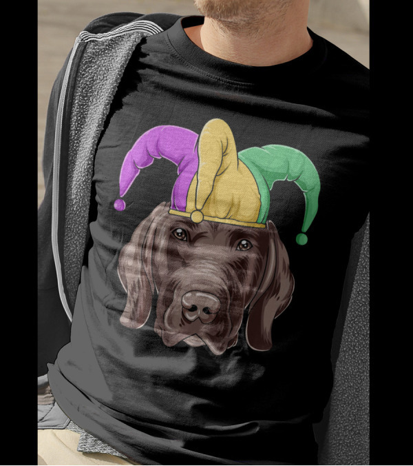 Mardi Gras Jester Dog Head Carnival Hat Pointer T-Shirt