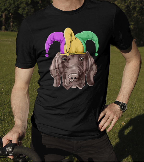 Mardi Gras Jester Dog Head Carnival Hat Pointer T-Shirt
