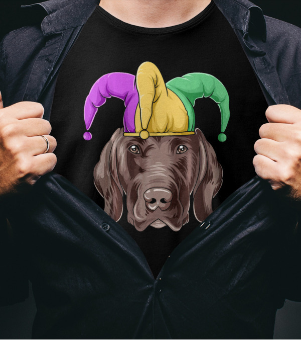 Mardi Gras Jester Dog Head Carnival Hat Pointer T-Shirt