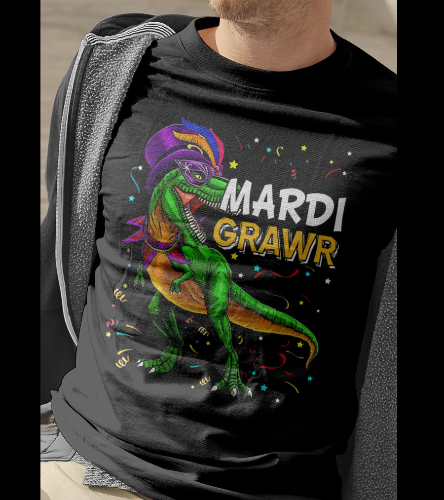 Mardi Grawr Dinosaur Mardi Gras Costume Party Fun T-Shirt