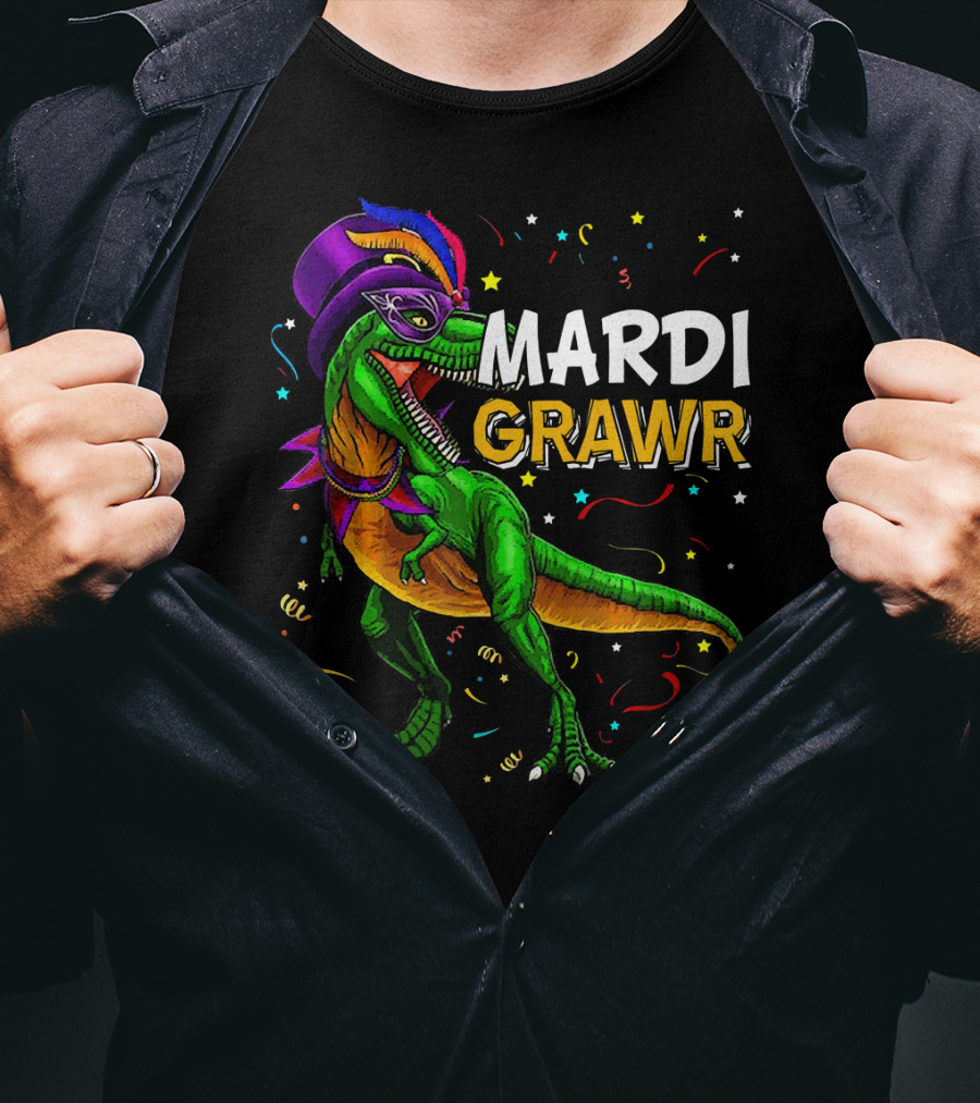 Mardi Grawr Dinosaur Mardi Gras Costume Party Fun T-Shirt