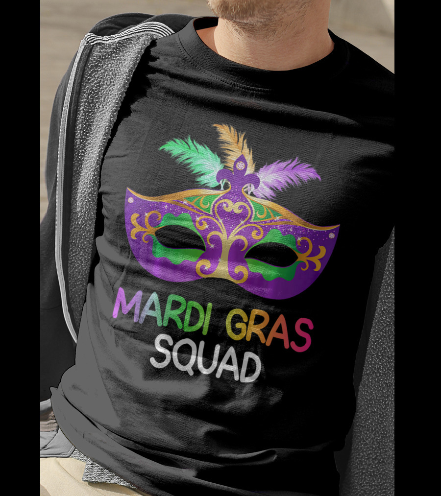 Mardi Gras Squad Colorful Mask Team Fun T-Shirt