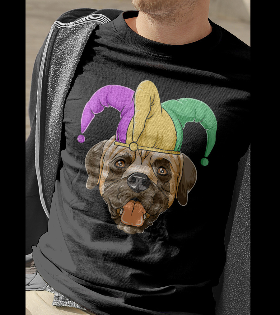 Mardi Gras Carnival Hat Mastiff With Jester Colors T-Shirt