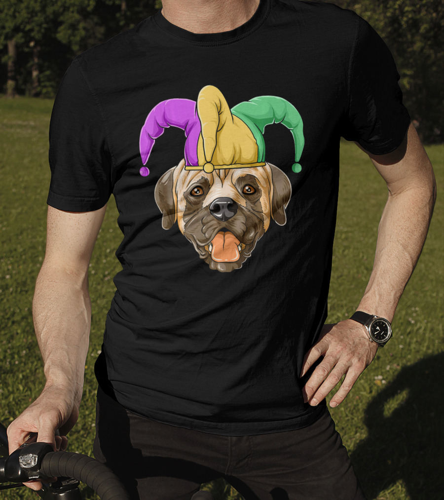 Mardi Gras Carnival Hat Mastiff With Jester Colors T-Shirt