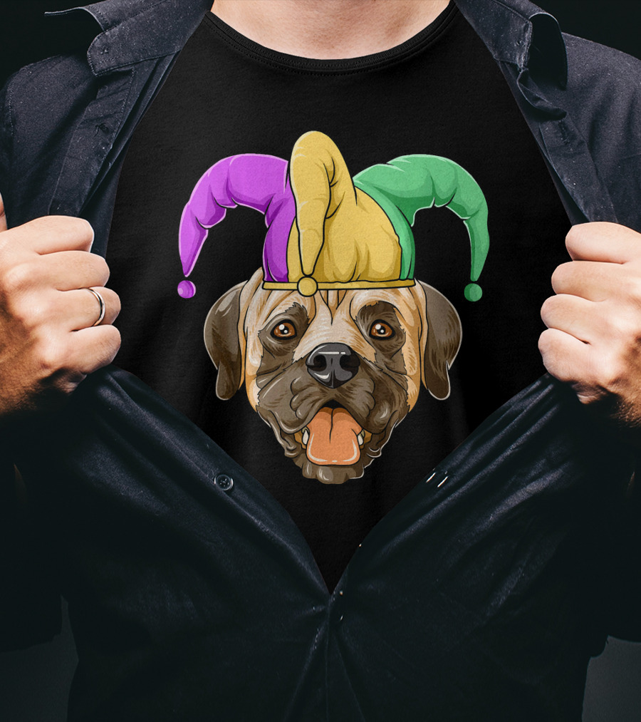 Mardi Gras Carnival Hat Mastiff With Jester Colors T-Shirt