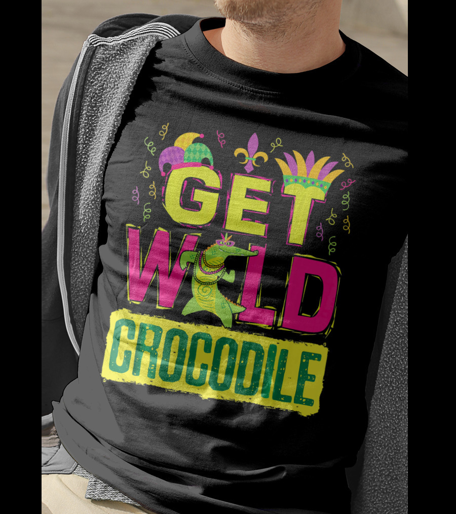 Get Wild Crocodile Mardi Gras Carnival Fleur-de-lis Festive Parade T-Shirt