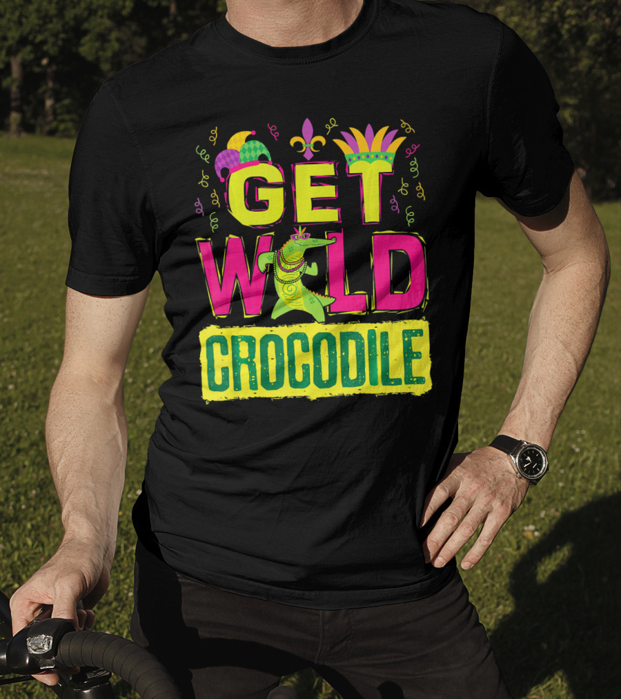 Get Wild Crocodile Mardi Gras Carnival Fleur-de-lis Festive Parade T-Shirt