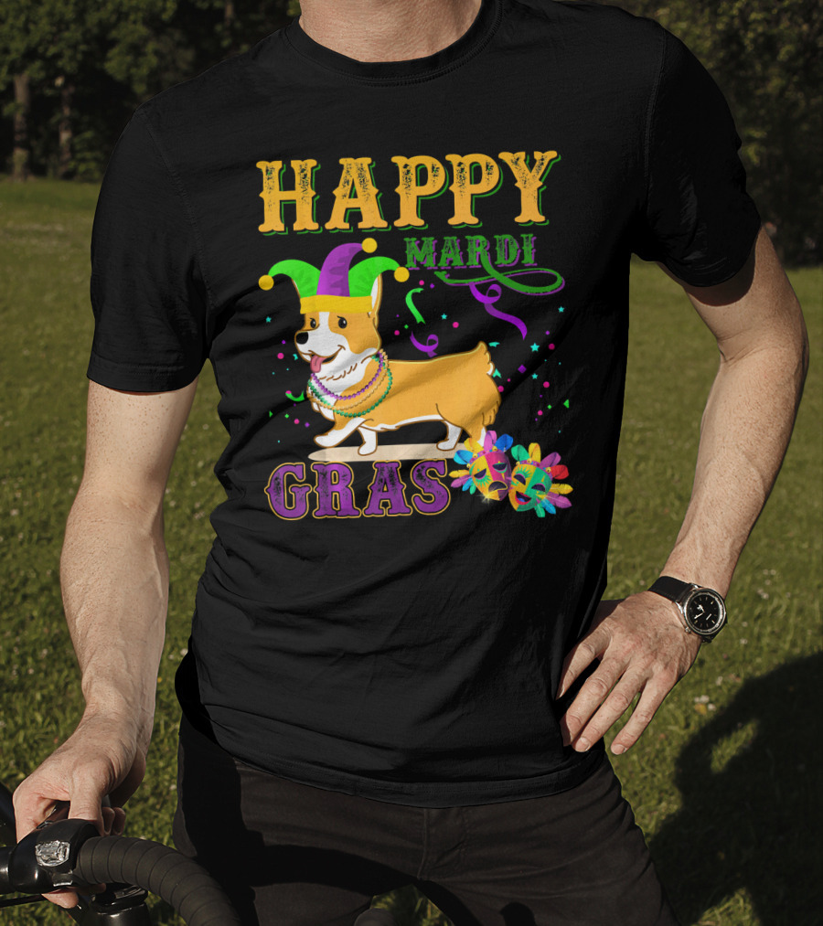 Happy Mardi Gras Welsh Corgi Costume Party T-Shirt