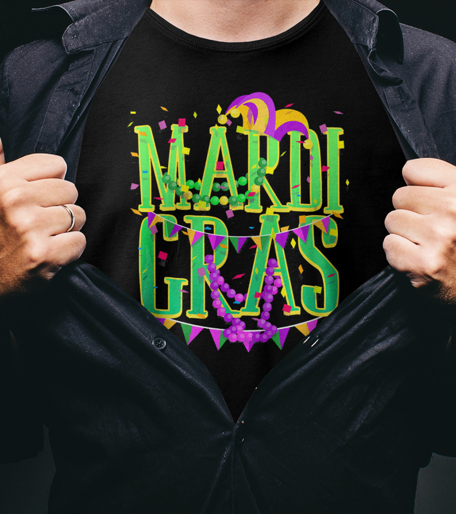 Mardi Gras Festive Beads And Party Hat T-Shirt