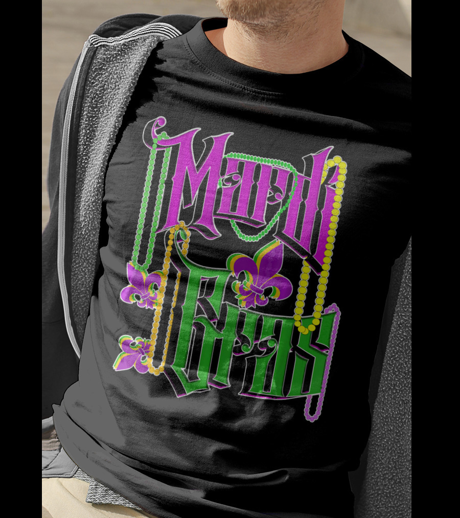 Mardi Gras Vintage Beads Fleur De Lis Carnival Costume T-Shirt