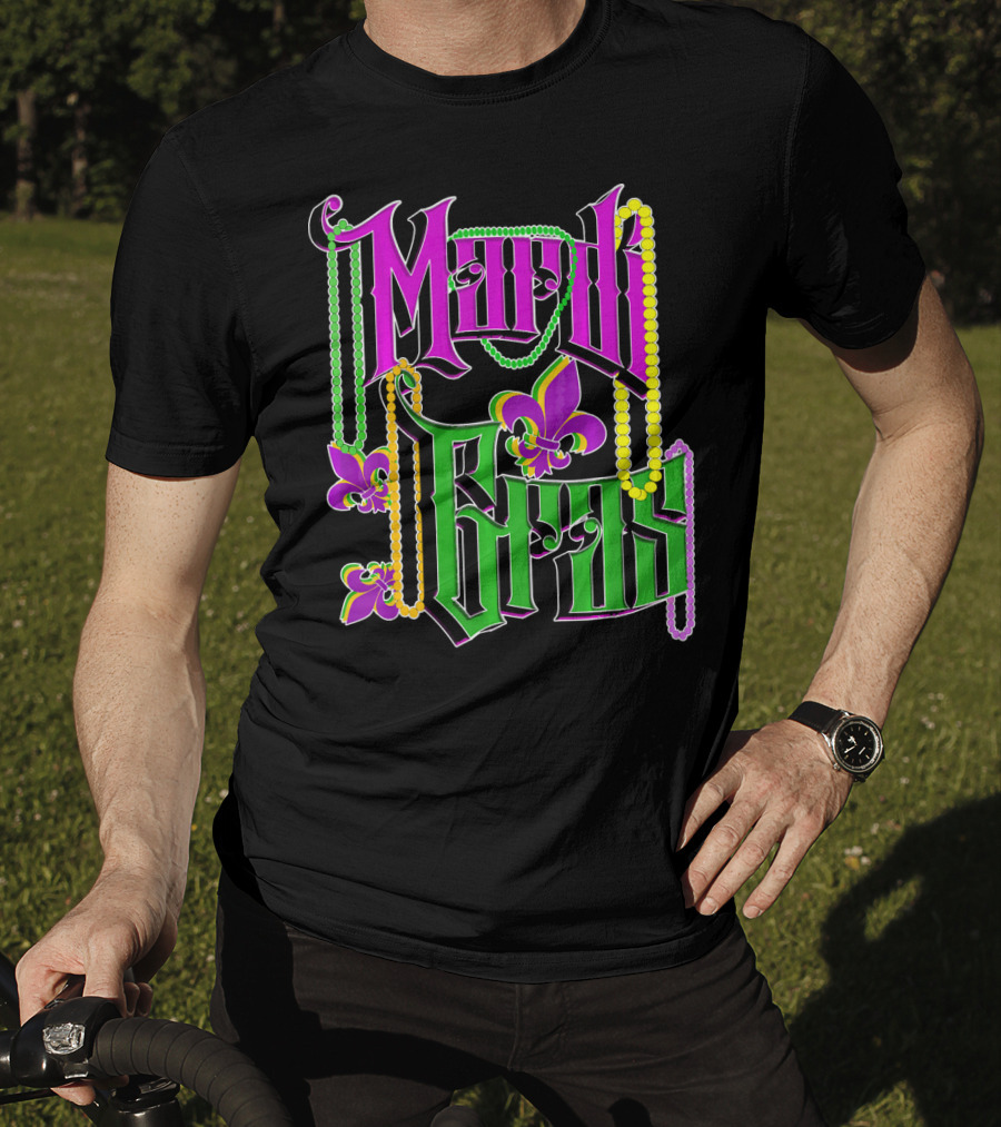 Mardi Gras Vintage Beads Fleur De Lis Carnival Costume T-Shirt