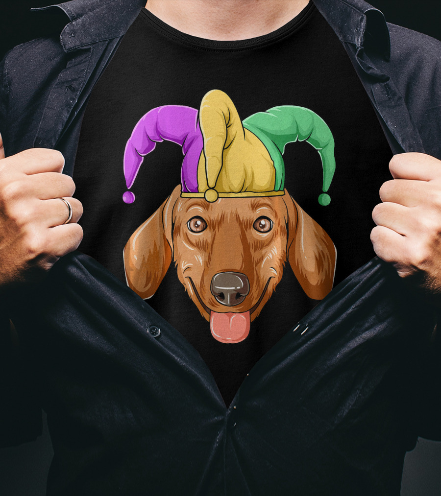 Mardi Gras Dachshund Carnival Jester Hat T-Shirt