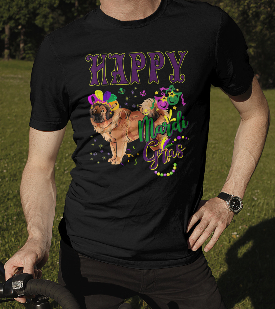 Happy Mardi Gras Tibetan Mastiff Beads And Masks T-Shirt